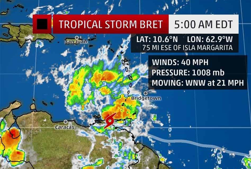 Tropical Storm Bret Becomes the 2nd Named Storm of the 2017 Hurricane Season