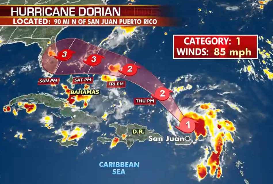 Hurricane Dorian Continues to Strengthen as it Steams Toward the East Coast of Florida