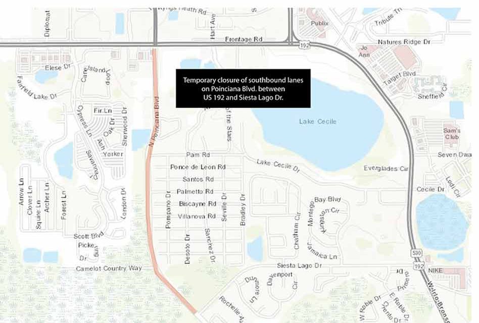 Toho Water Announces Temporary Closure of Southbound Lanes on Poinciana Blvd. Between Siesta Lago Dr. and US 192