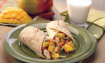 Cooking at home? Here’s a positively delicious meal involving peanut butter: Asian Mango Chicken Wraps