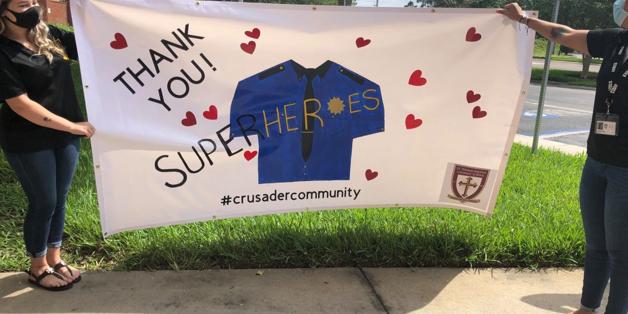 St. Thomas Aquinas’ school students stay connected to thank front-line employees with banners