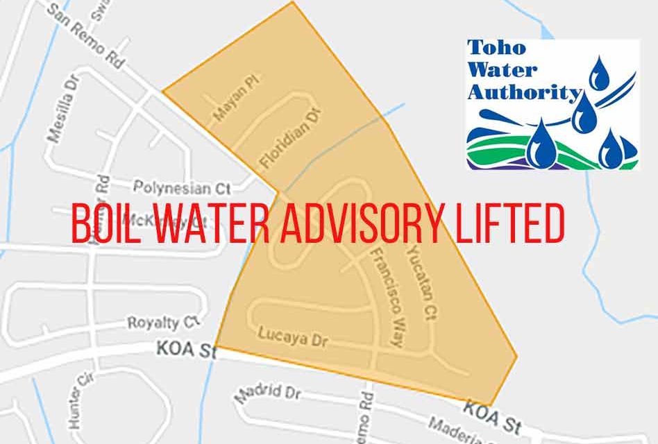 UPDATE: Toho Water Precautionary boil water advisory issued to customers on San Remo Road lifted