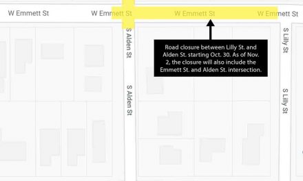 Temporary closure to thru traffic on W. Emmett Street beginning today, October 30 at 9am for sewer project work