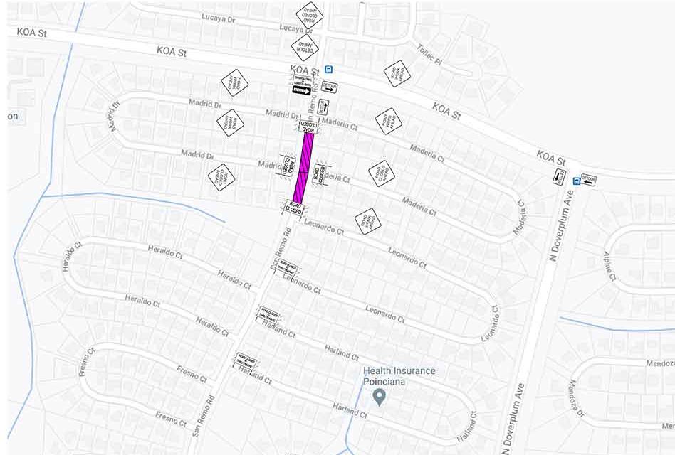 Closure to thru traffic on San Remo Rd. for sewer project to begin on Monday, January 25