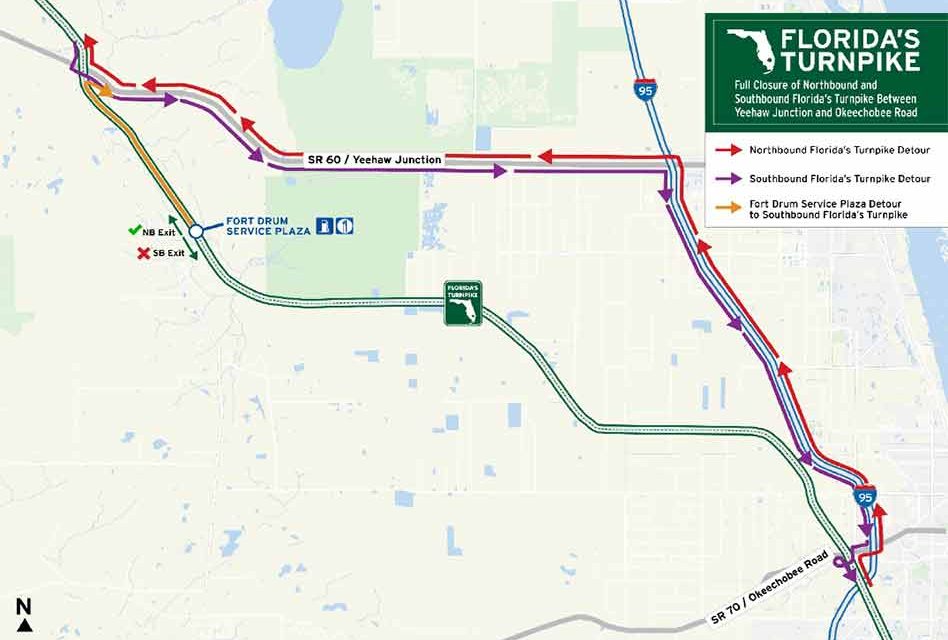 Full temporary closure of northbound and southbound lanes coming to Florida’ Turnpike February 23rd