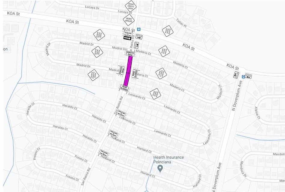 Closure to thru traffic on San Remo Rd. expected to be lifted by March 19, Toho Water says