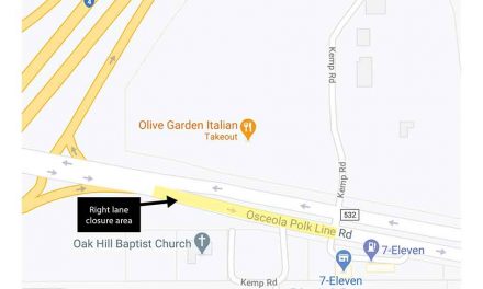 Right lane closure on Osceola Polk Line Rd. near I-4 to start May 1 at 9 p.m. for reclaimed water line connection
