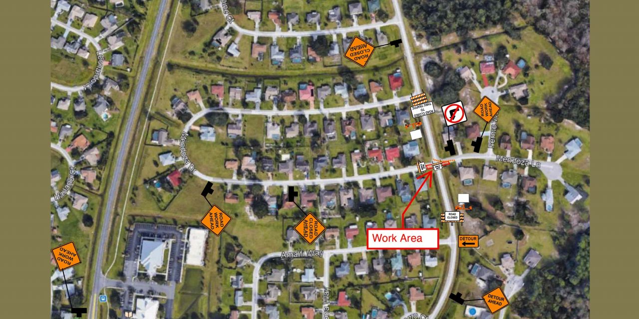 Road closure to thru traffic at the Mendoza Dr./Ln. and San Remo Rd. intersection to resume April 12 for sewer project