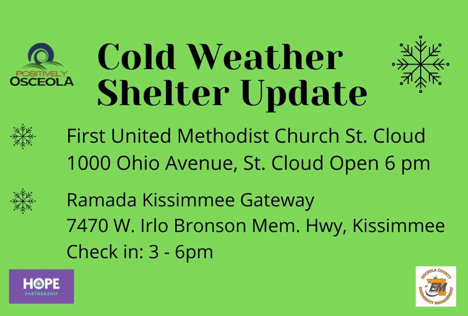 Coldest night of the year tonight, cold shelters in St. Cloud, Kissimmee open to help