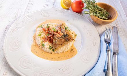 Pan-Seared Florida Grouper with Smoked Gouda Grits and Tomato Bacon Gravy, It’s Positively Delicious