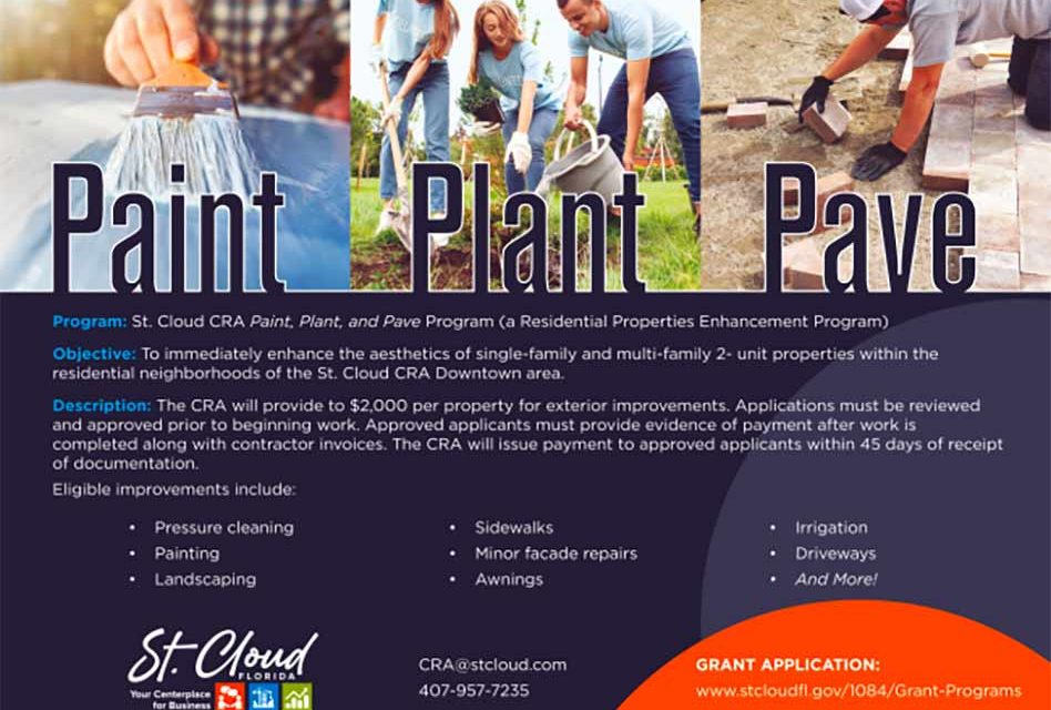 St. Cloud CRA launches Paint, Plant, & Pave Program, CRA Downtown area residents can receive $2000