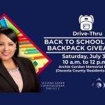 Osceola County, Commissioner Viviana Janer to host back to school bash drive-thru backpack and supplies giveaway