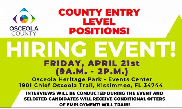Osceola County to host hiring event today at Osceola Heritage Park in Kissimmee 9am-2pm