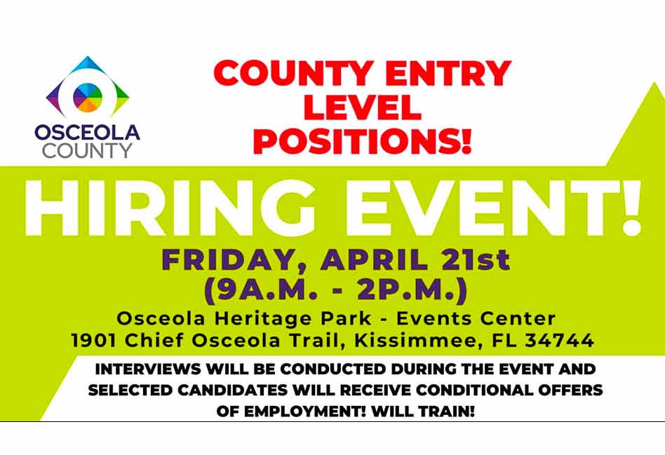 Osceola County to host hiring event today at Osceola Heritage Park in