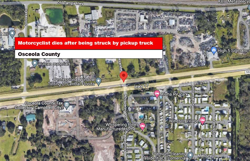 Motorcyclist dies after being struck, thrown from bike, in Osceola County crash, FHP says