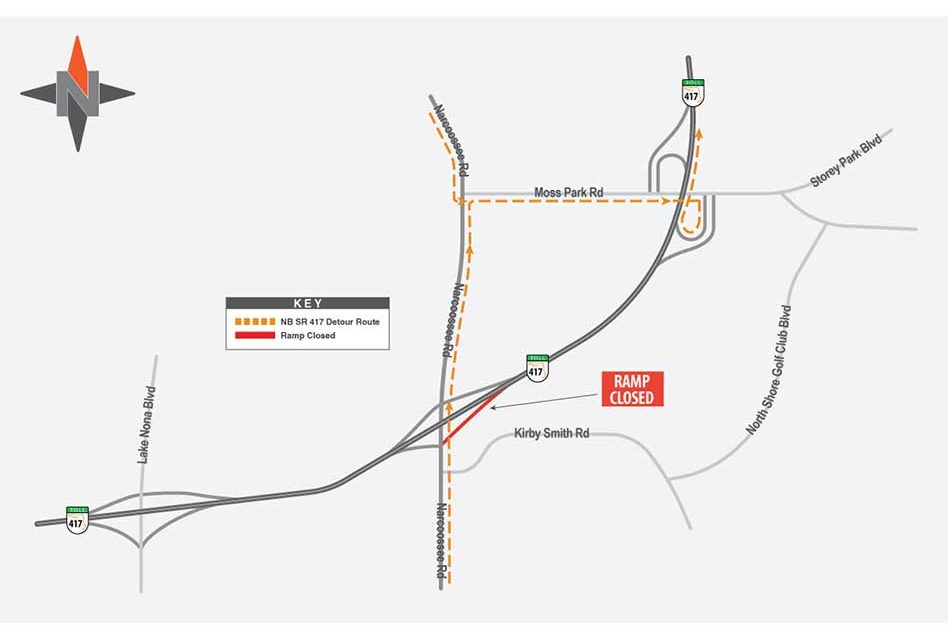 State Road 417 ramp closure at Narcoossee Rd to begin Sunday night, here’s how to safely adjust