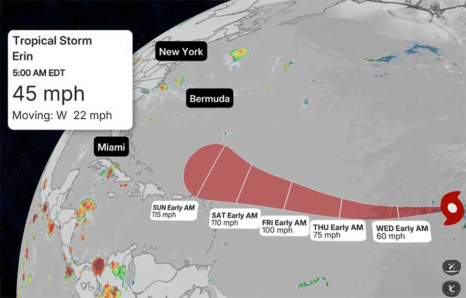 Tropical Storm Erin Strengthens in Atlantic, Could Become First Major Hurricane of 2025