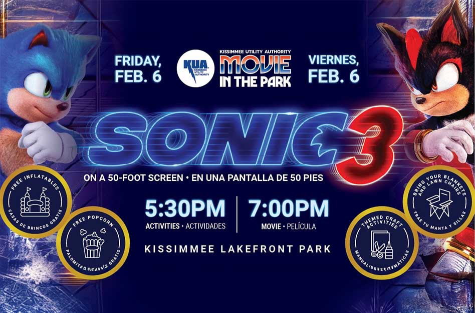 KUA Invites Community to Free “Movie in the Park” Featuring Sonic 3 at Kissimmee Lakefront Park February 6