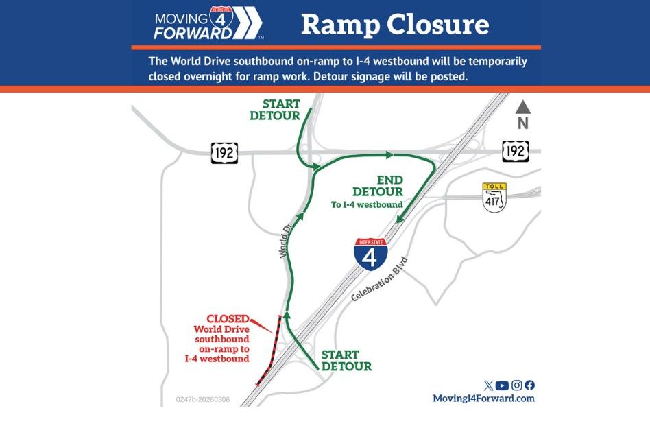 FDOT Nightly Closure of World Drive Ramp to I-4 Westbound Begins Tonight