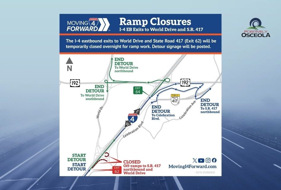 Nightly I-4 Ramp Closures Underway, Impacting Access to World Drive and S.R. 417 Through April 17