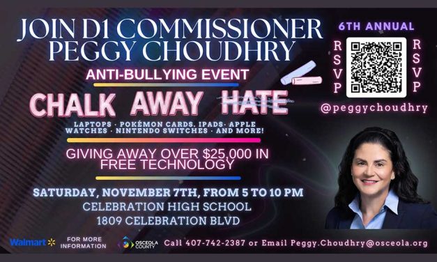 Chalk Away Hate: Osceola County Commissioner Peggy Choudhry Invites Community to 6th Annual Anti-Bullying Event with Over $250,000 in Free Technology Giveaways!
