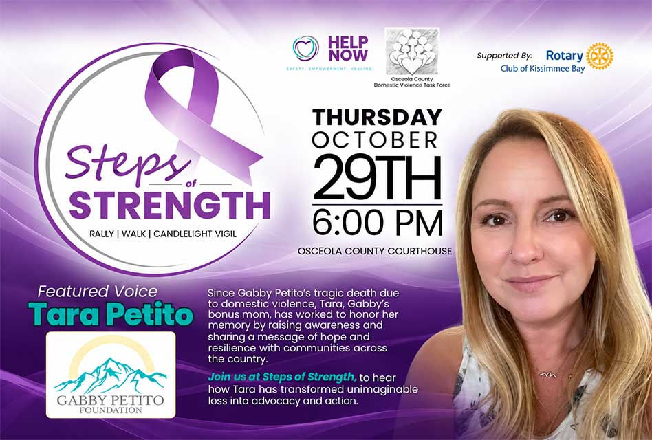 Help Now to Host ‘Steps of Strength’ Rally, Awareness Walk and Candlelight Vigil Tonight in Downtown Kissimmee